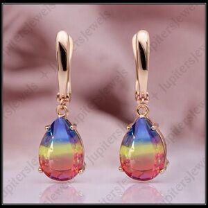 New 14k Gold Color Changing Tourmaline Pear Drop Earrings